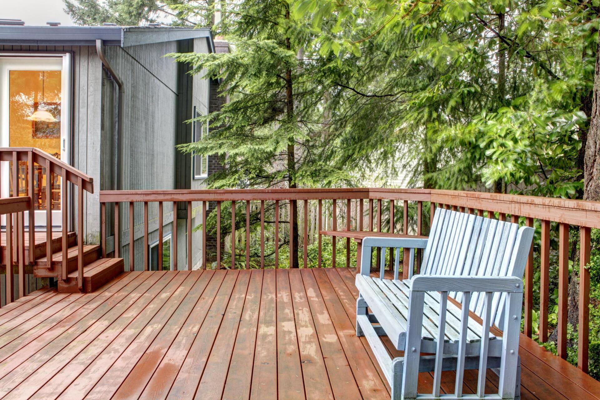 outdoor deck with wood flooring