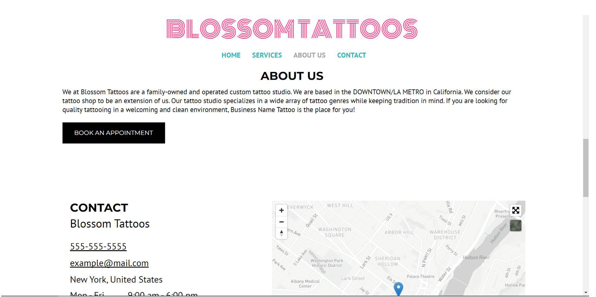 About section for flower website tattoo template