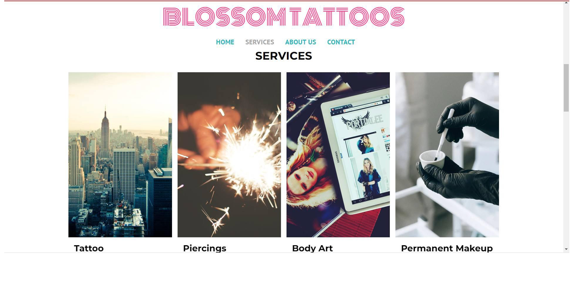 Services showcase for flower tattoo website template