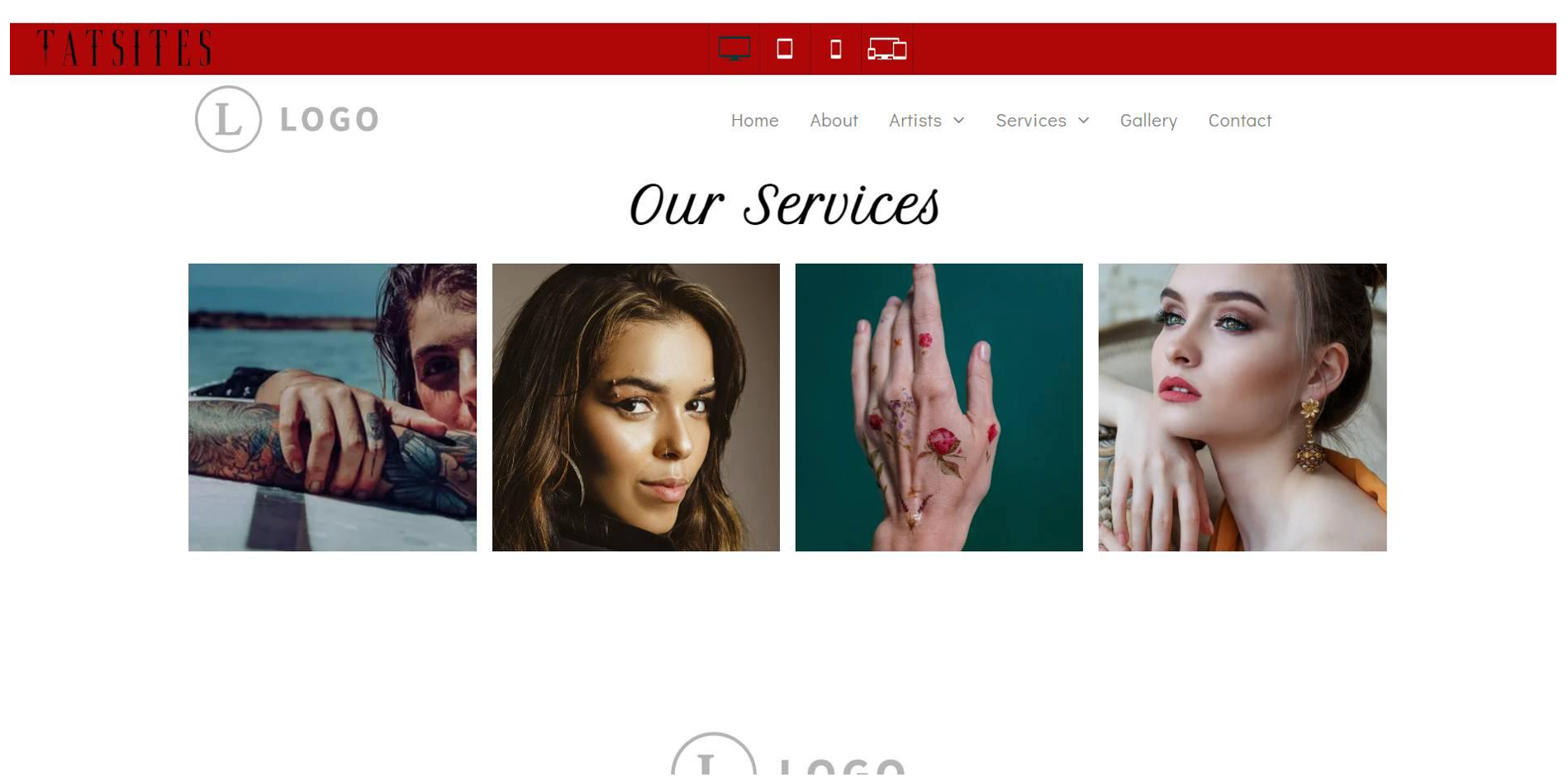 Services showcase for simplicity tattoo website template