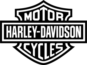 A black and white harley davidson motorcycle logo on a white background.