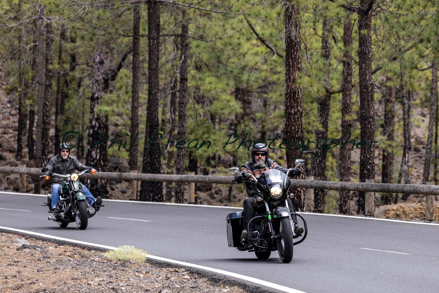 A group of people are riding motorcycles down a road.