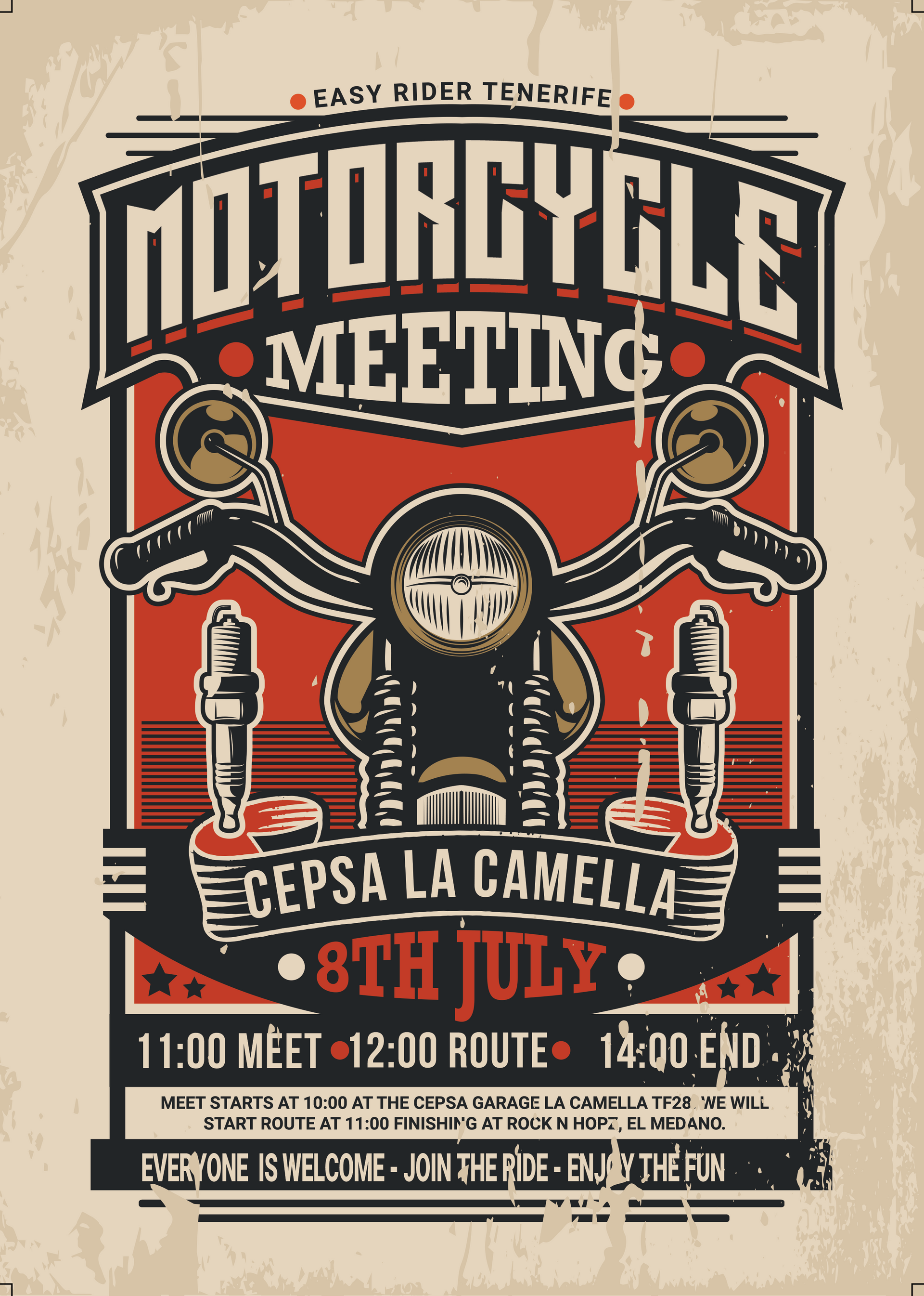 A poster for a motorcycle meeting on july 8th