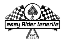 A black and white logo for easy rider tenerife