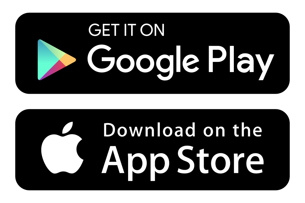 Get it on Google Play button and Download on the App Store button, promoting mobile app downloads.