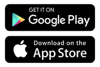 Get it on Google Play button and Download on the App Store button, promoting mobile app downloads.