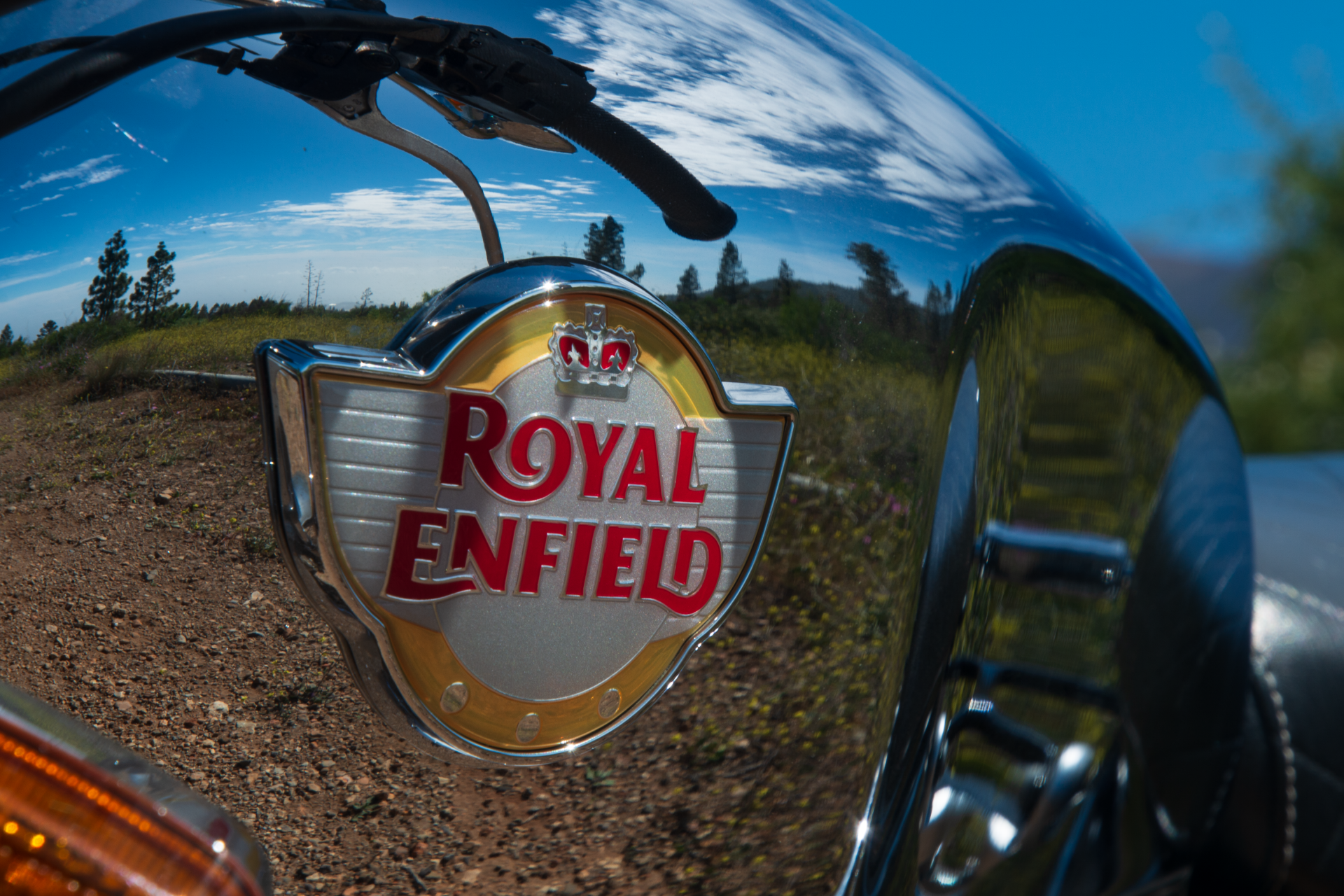 A close up of a royal enfield motorcycle