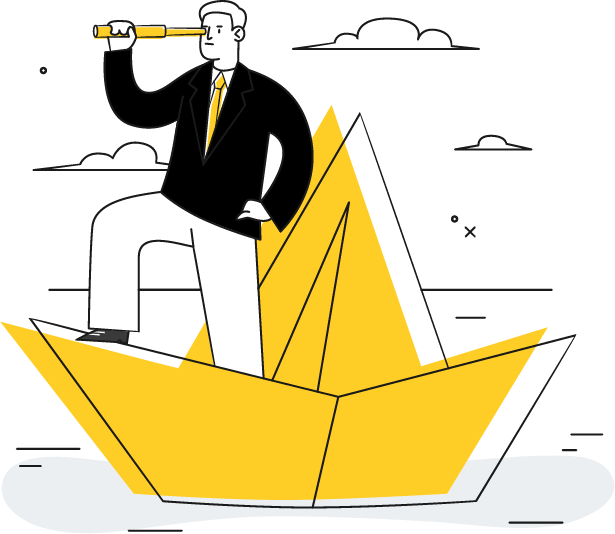 Man on a paper boat, searching