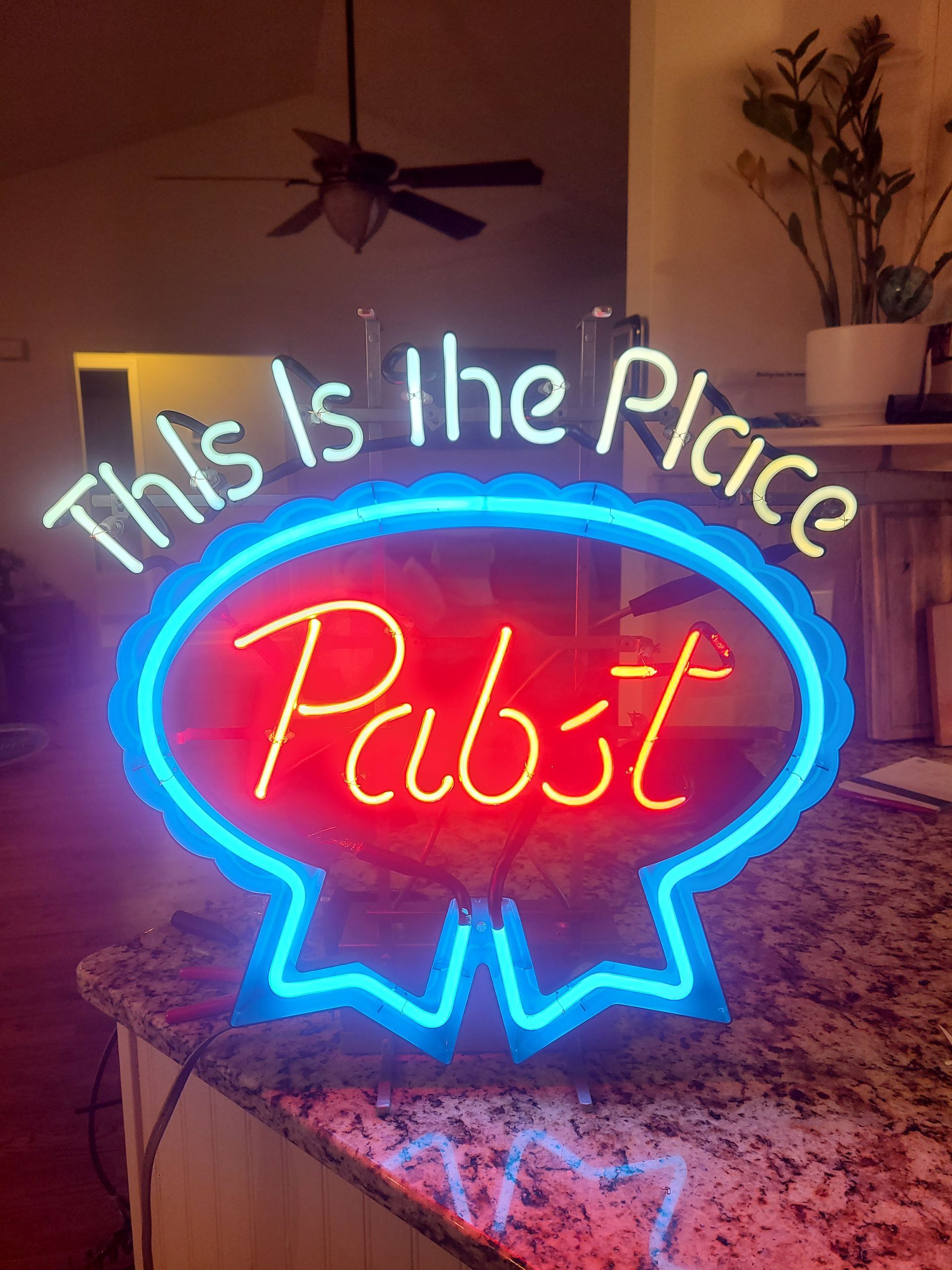 Neon Pabst Blue Ribbon sign that reads 