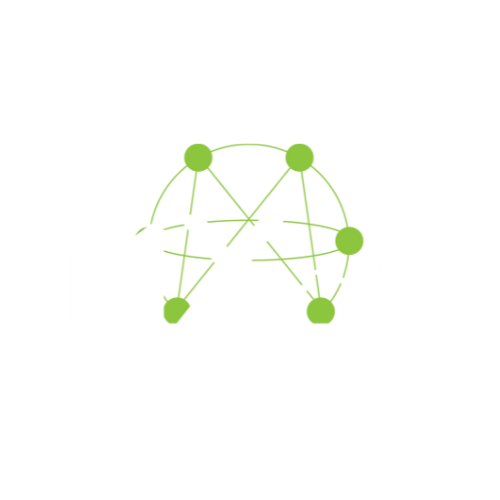 Green network diagram with six nodes connected by lines.