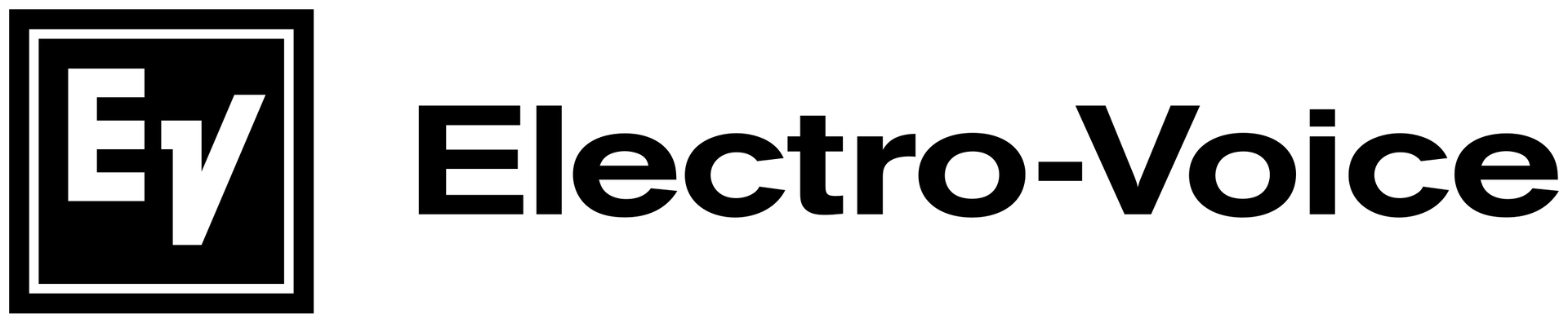 Electro-Voice logo with a black square containing