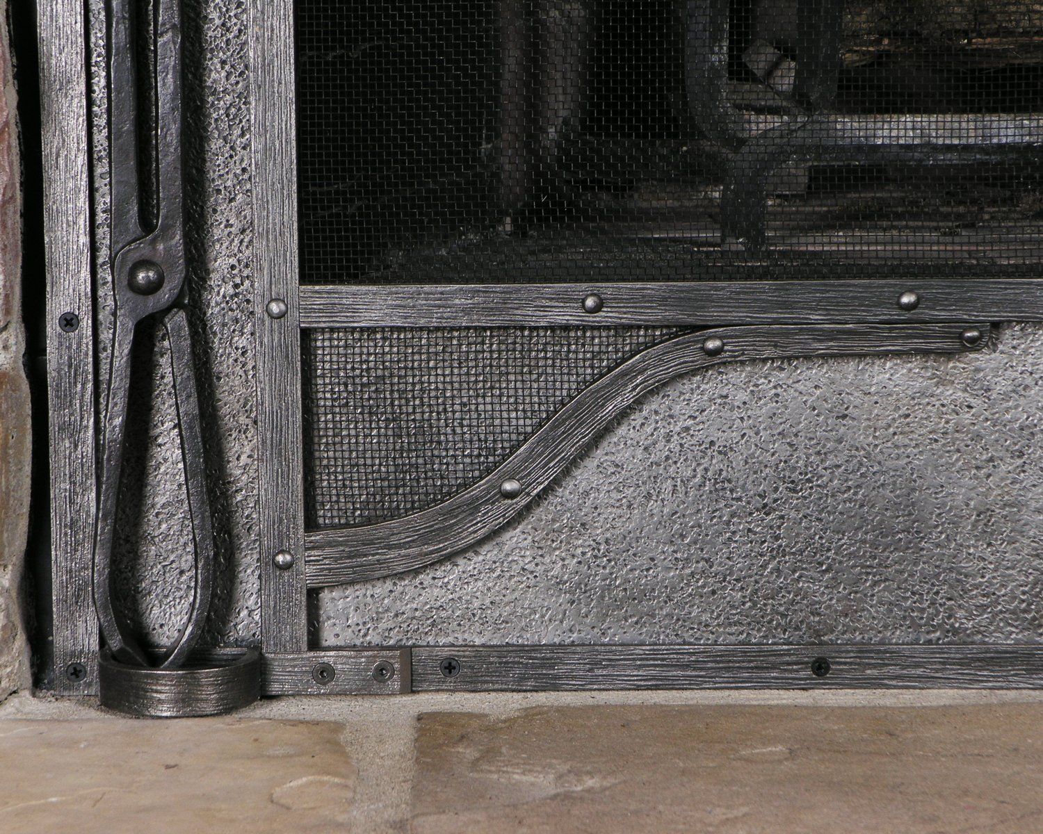 custom made screen for fireplace detail
