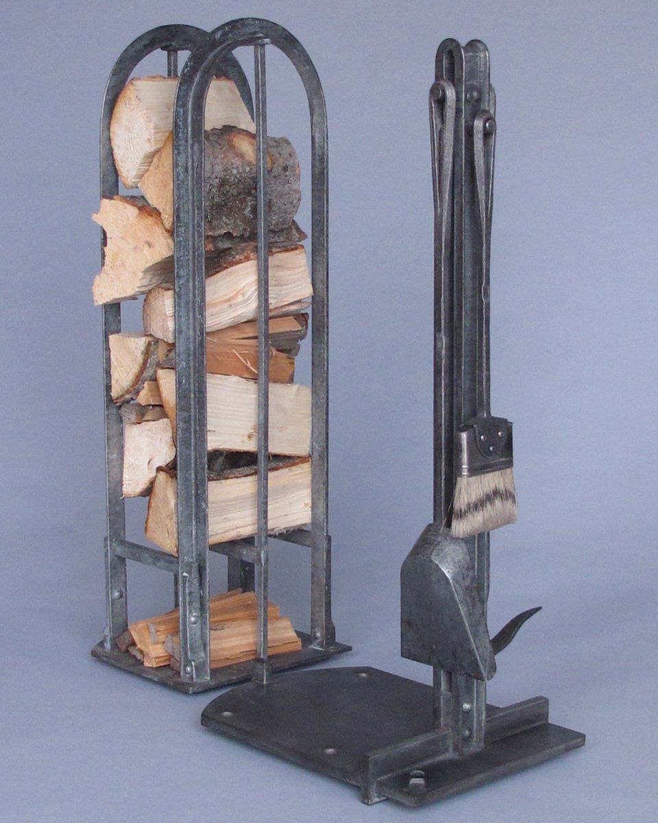 forged fire tools and wood storage