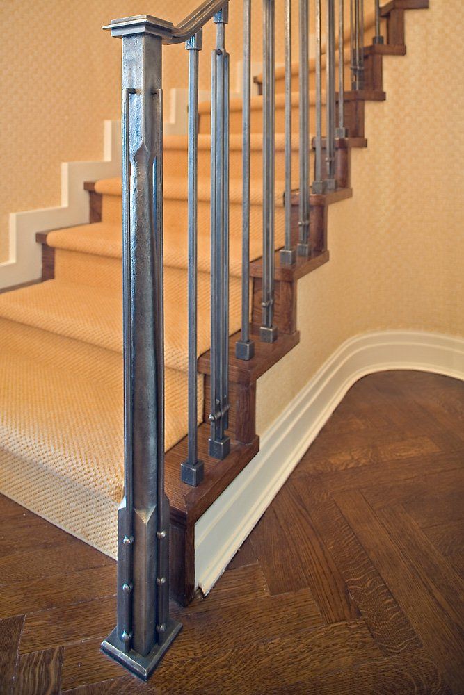 custom iron stairwell banister newel post
