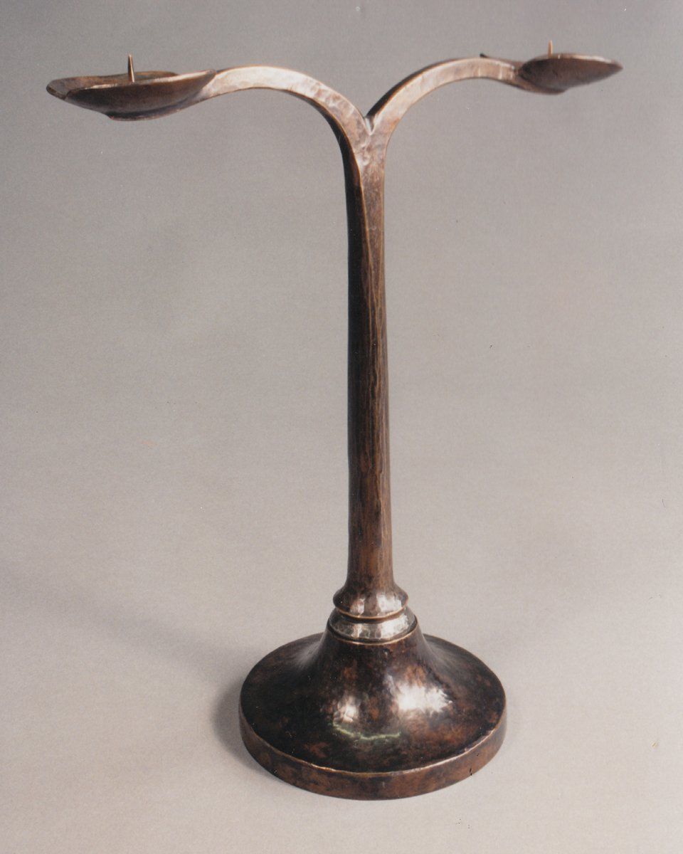 designer hand forged iron double candlestick holder
