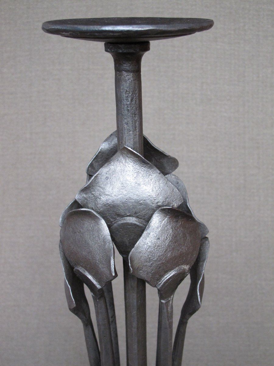 designer hand forged iron candlestick detail