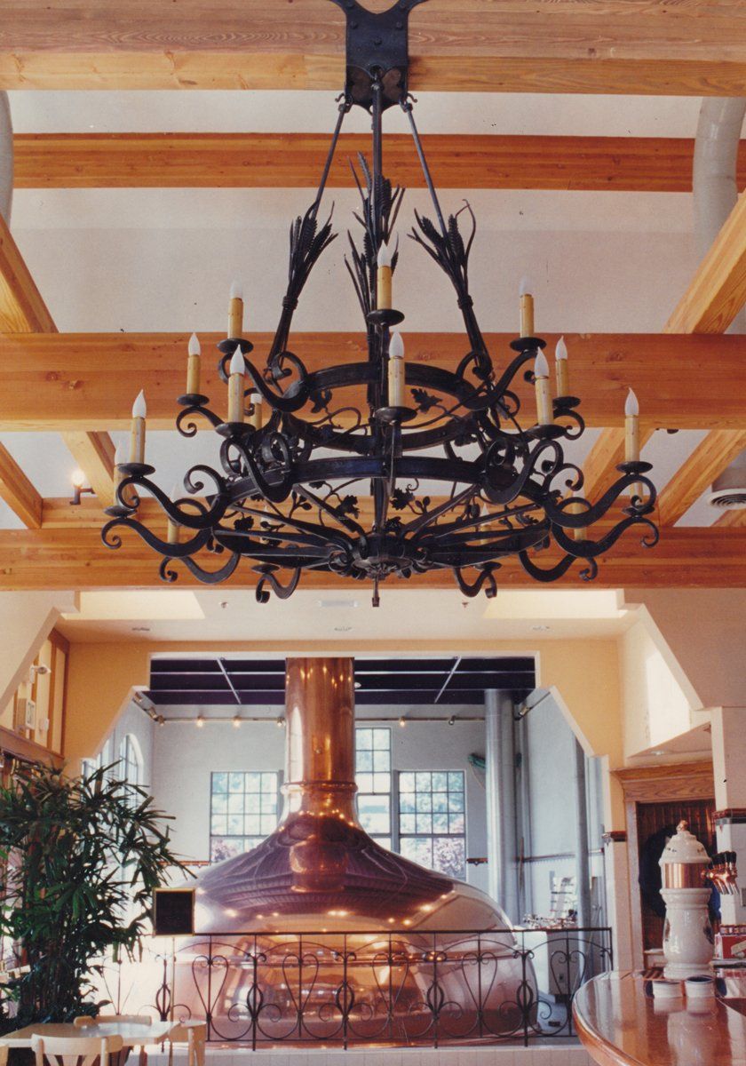 Portland Brewing decorative ironwork lighting