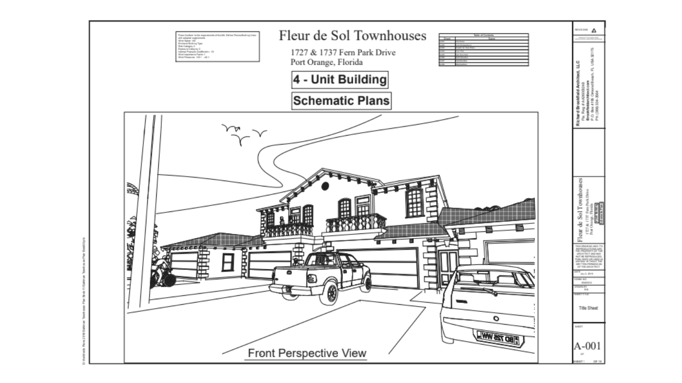 Architectural cross-section of a dining room with sloped roof. People stand near tables, a service area visible on the left.