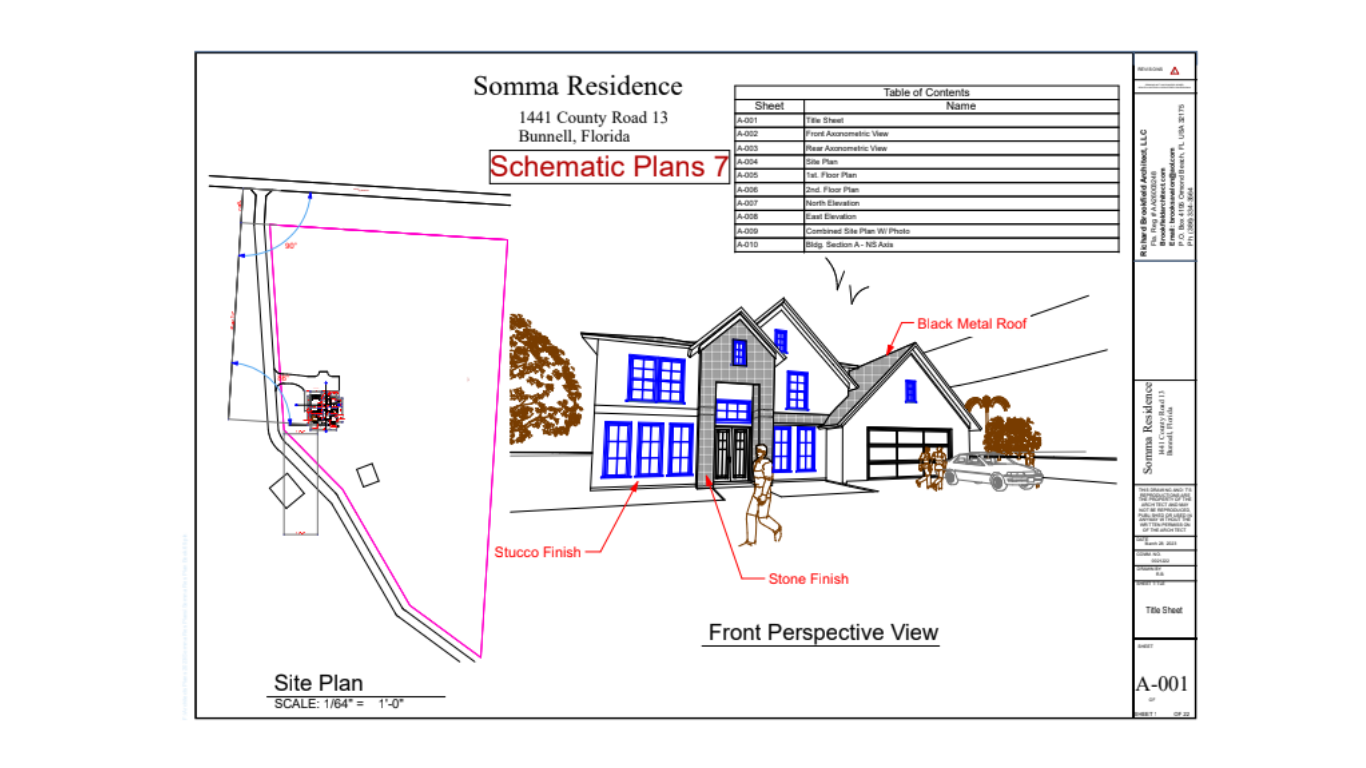 Isometric drawing of a large mansion with towers, a swimming pool, and a circular driveway.