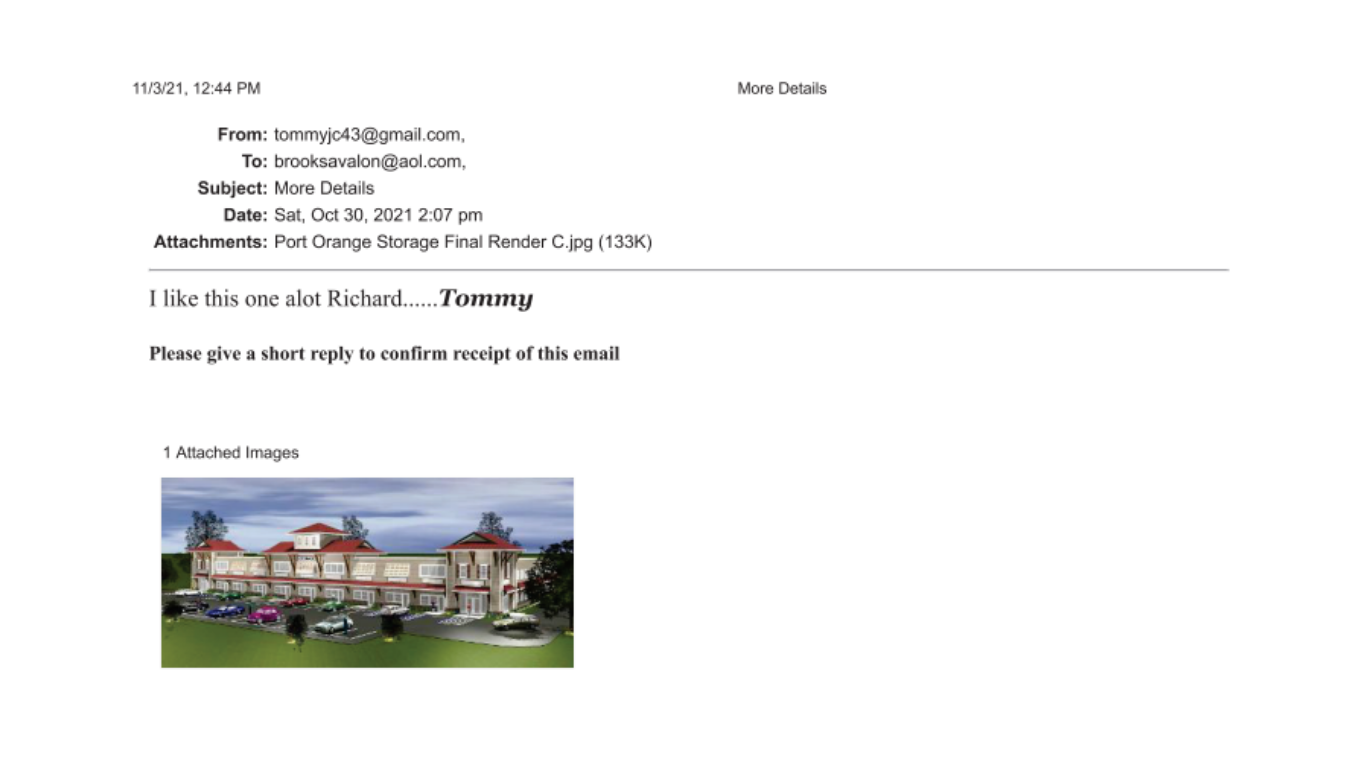 Perspective drawing of a two-story modern house with a curved facade, palm trees, and a fence.