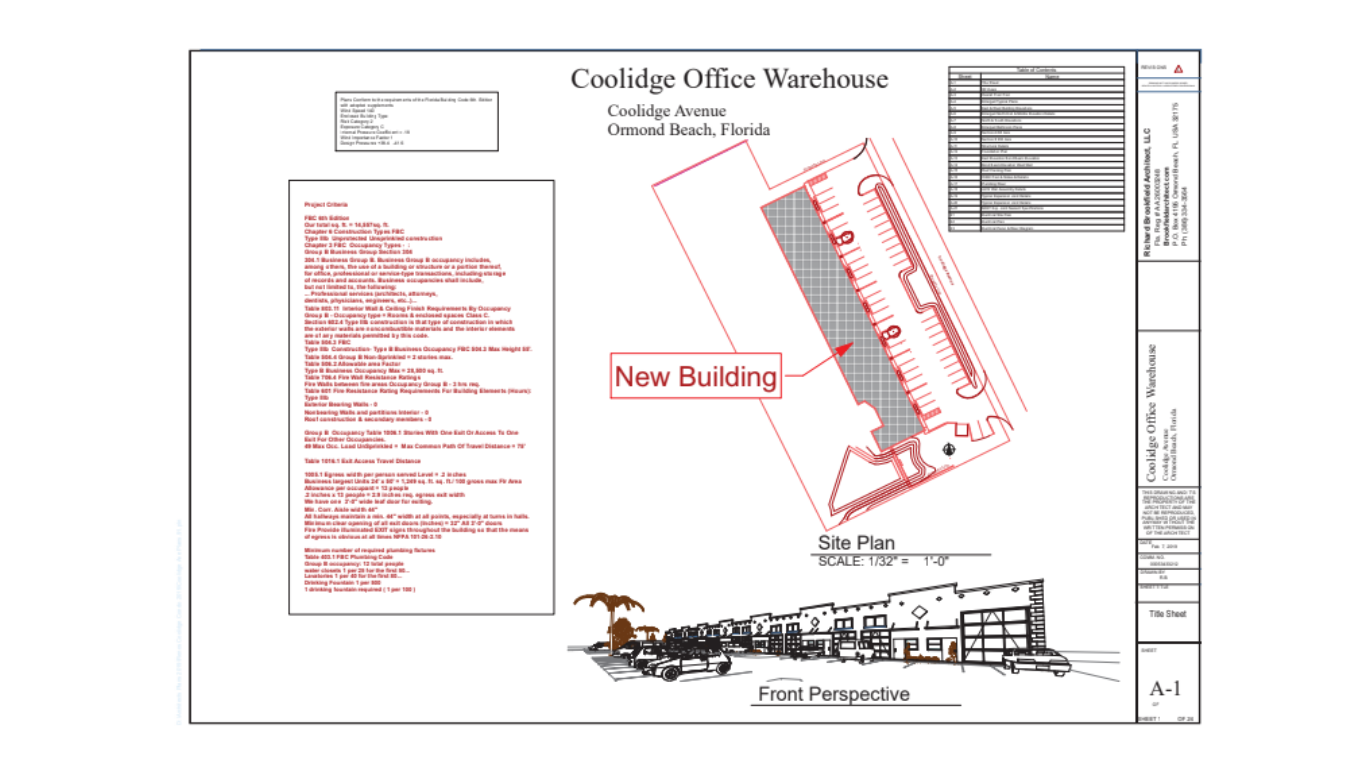 Architectural cross-section of a dining room with sloped roof. People stand near tables, a service area visible on the left.