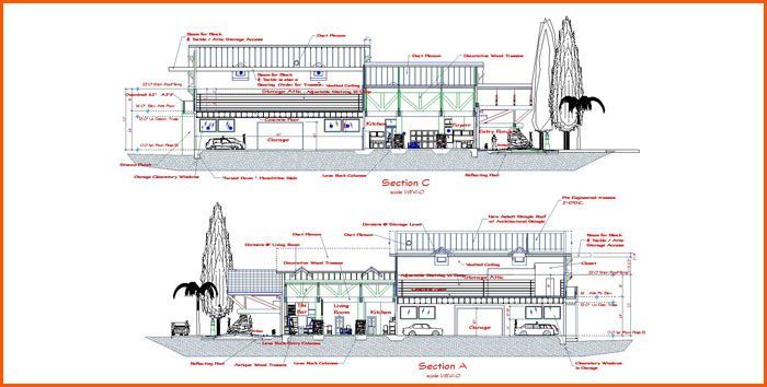 Two architectural cross-section diagrams of a building.