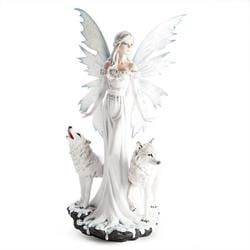 Large_White_Fairy_Figurine_With_Snow_Wolves — New Age Giftware in South Mackay, QLD