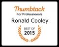 Thumbtack Best of 2015 award badge for Ronald Cooley, with orange text and an olive wreath.