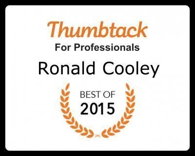 Thumbtack Best of 2015 award badge for Ronald Cooley, with orange text and an olive wreath.