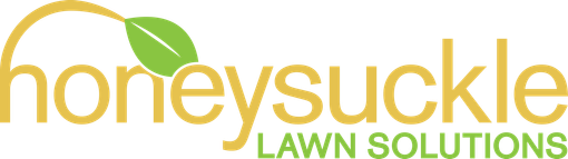 Logo for Honeysuckle Lawn Solutions with a leaf graphic and yellow and green text.