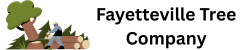 A logo for fayetteville tree company with a tree and logs