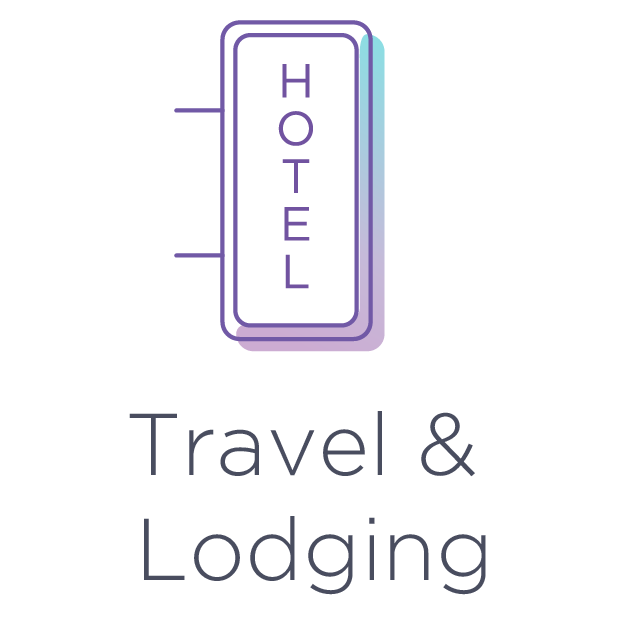 A logo for travel and lodging with a hotel sign.