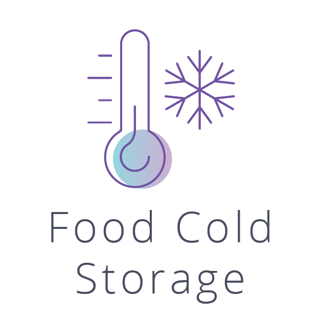 A logo for food cold storage with a thermometer and snowflake.