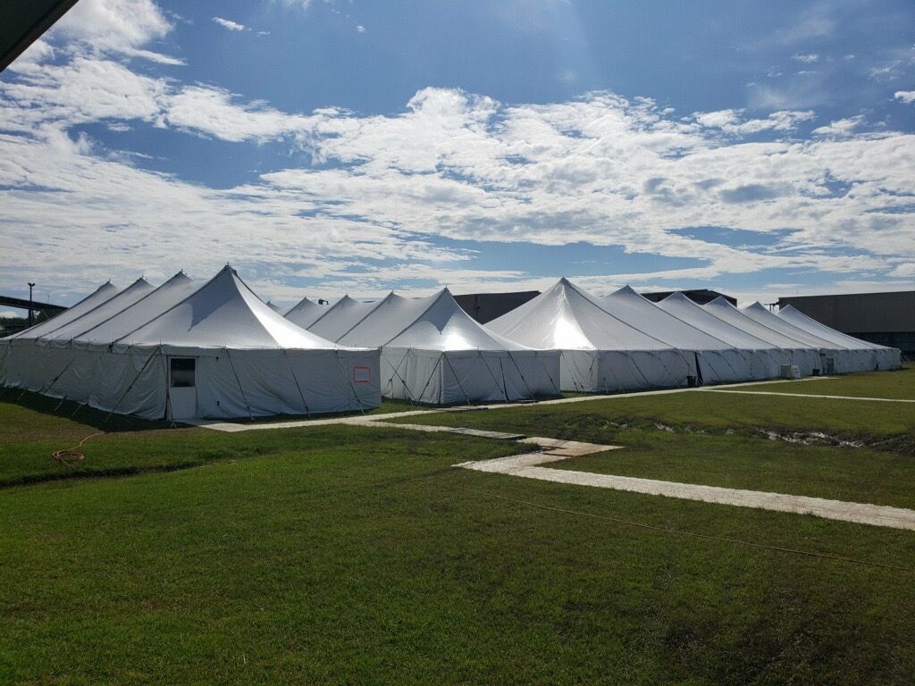 Storm and disaster relief emergency tents.
