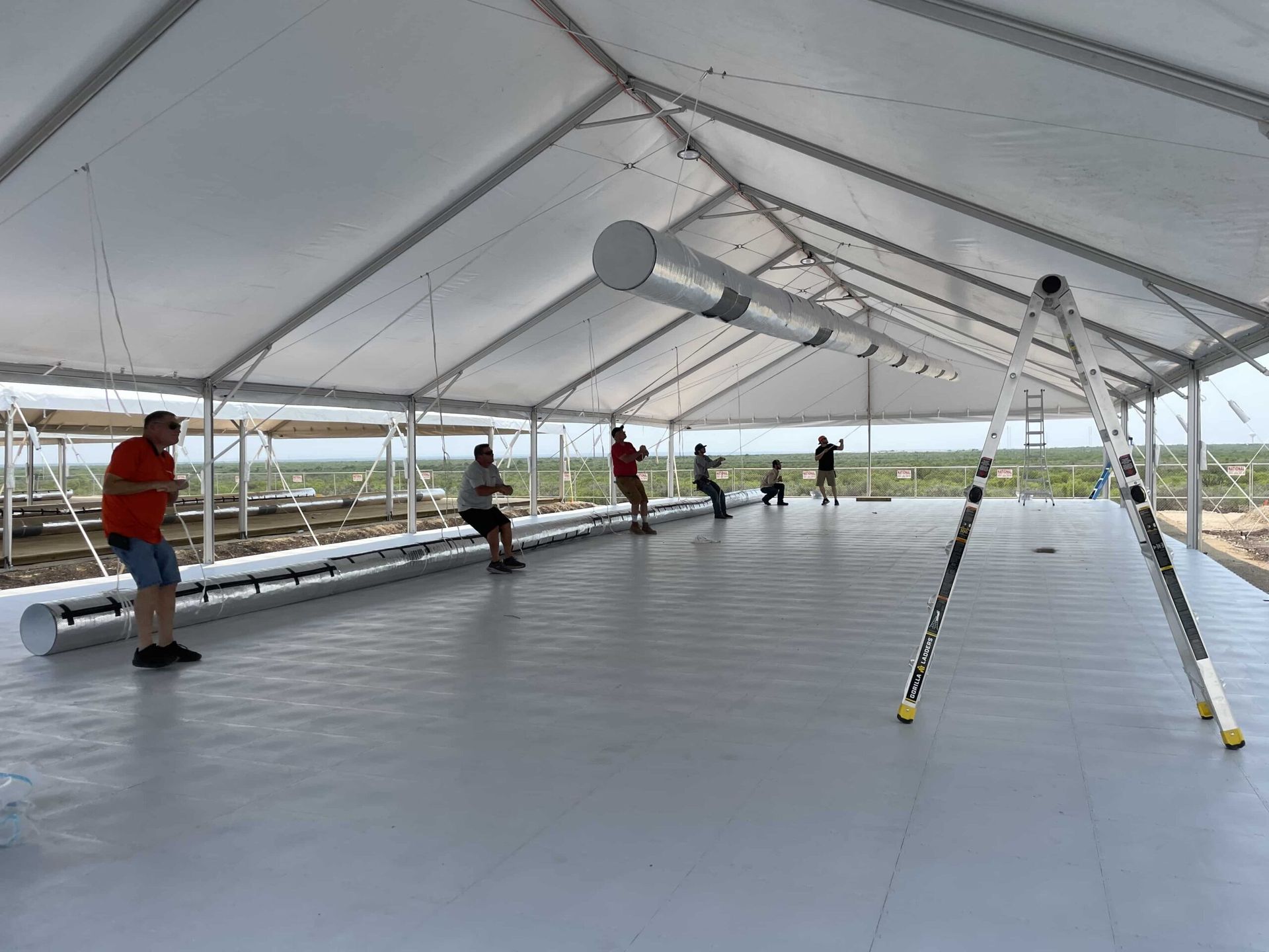 Ducting going into temporary. tents, temporary structure.