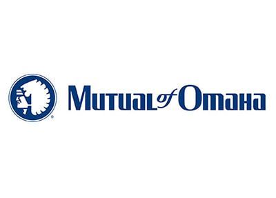 Mutual of Omaha logo in blue with an elephant icon and company name on a white background