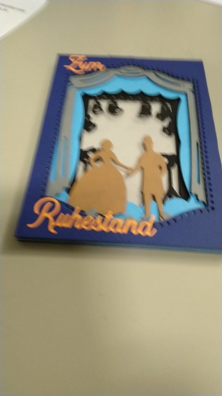 Eine Karte mit der Silhouette eines Mannes und einer Frau und dem Wort Rentestand darauf