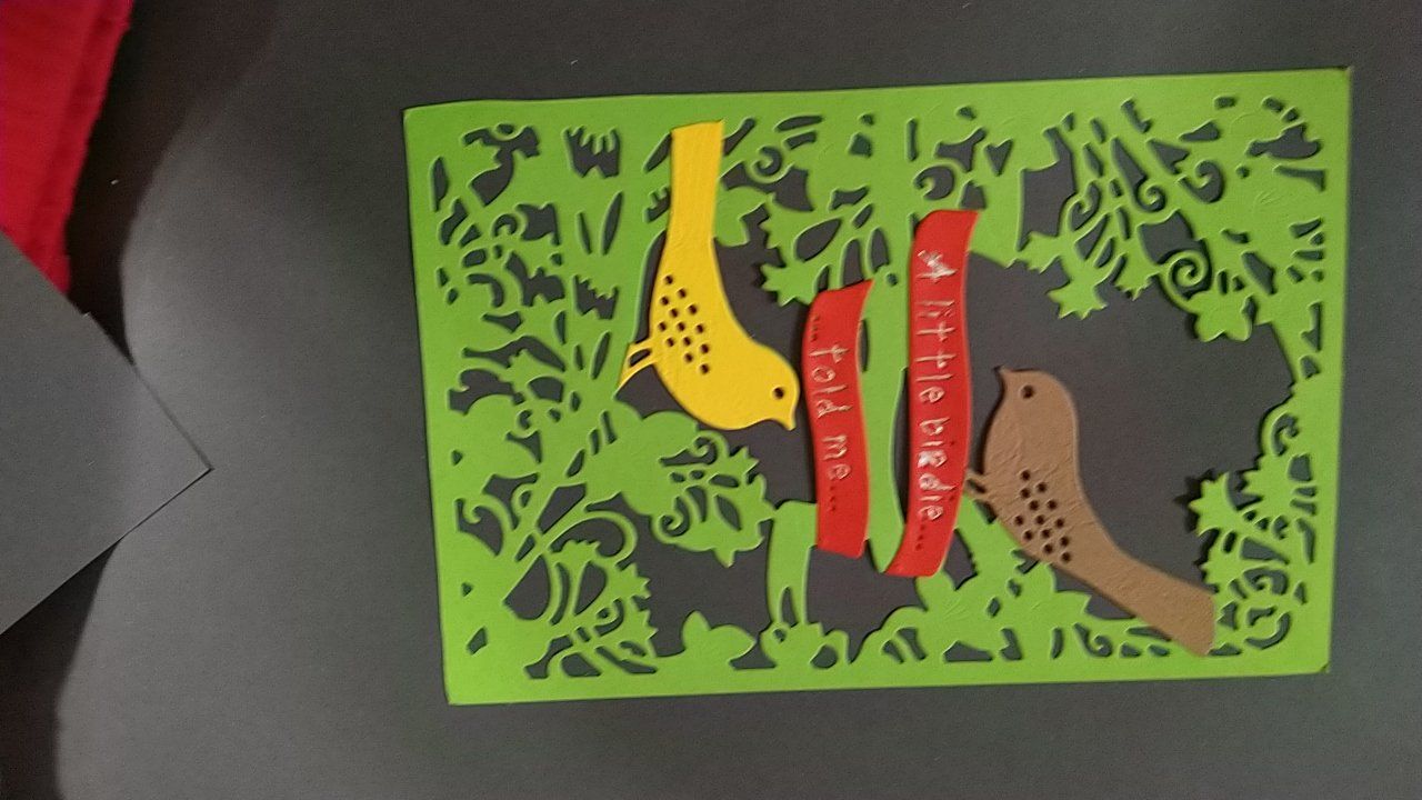 Eine Grußkarte mit Vögeln und den Worten 