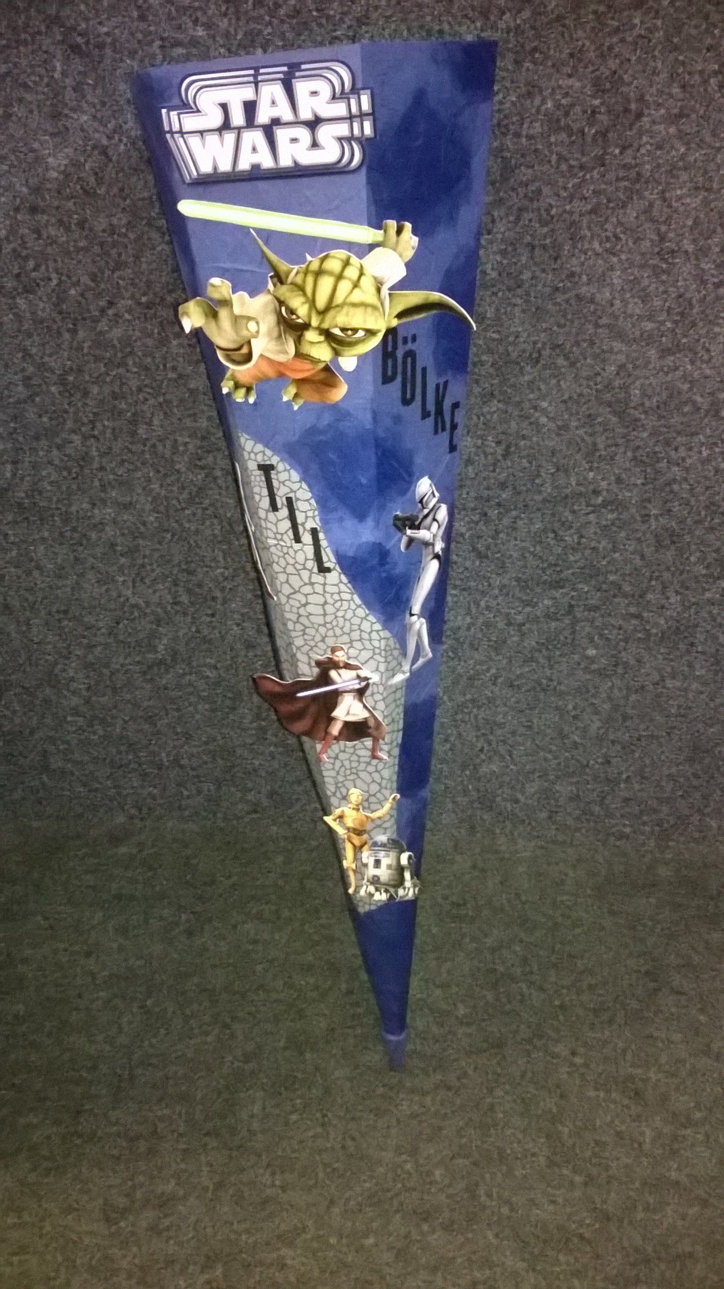 Ein blauer Kegel mit einem Star Wars-Motiv darauf