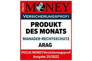 ARAG Manager-Rechtsschutz, Anstellungs-Vertragsrechtsschutz, Vermögensschaden-Rechtsschutz, Spezial Straf-Rechtsschutz wurde von Money zum Produkt des Monats 2022 gewählt