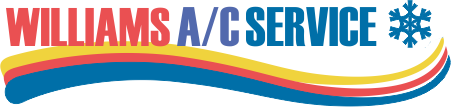 Williams A/C Service logo with red text and colorful arcs underneath. Snowflake icon to the right.