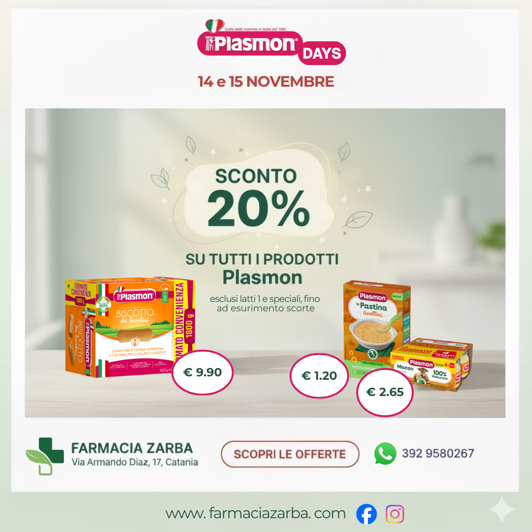 SCONTO del 20% su tutti i prodotti 14 e 15 Novembre - Plasmon Days 