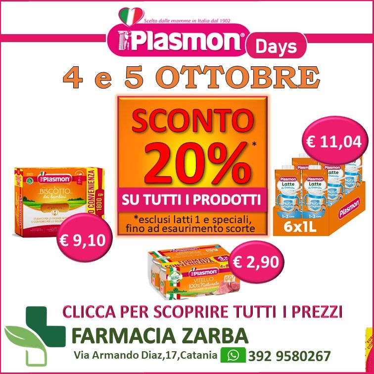 SCONTO del 20% su tutti i prodotti 04-05 Ottobre - Plasmon Days