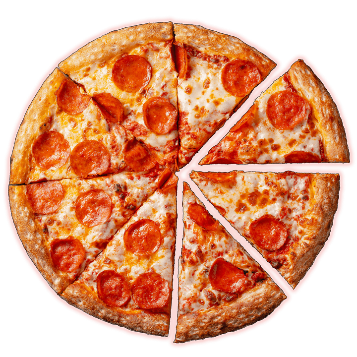 Pepperoni pizza with one slice missing.