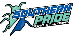 The logo for southern pride pest solutions has a bug on it.