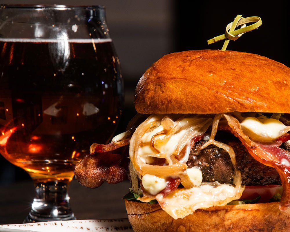 Swiss N Shrooms Burger with Beer