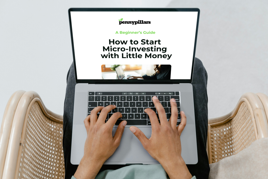 A person is typing on a laptop that says how to start micro-investing with little money