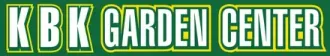 Logo for KBK Garden Center featuring white text with a lime green outline on a dark green background.