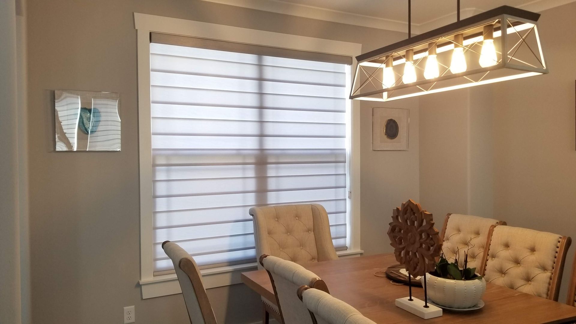 dining room with Solar Shield Banded Shade fully closed