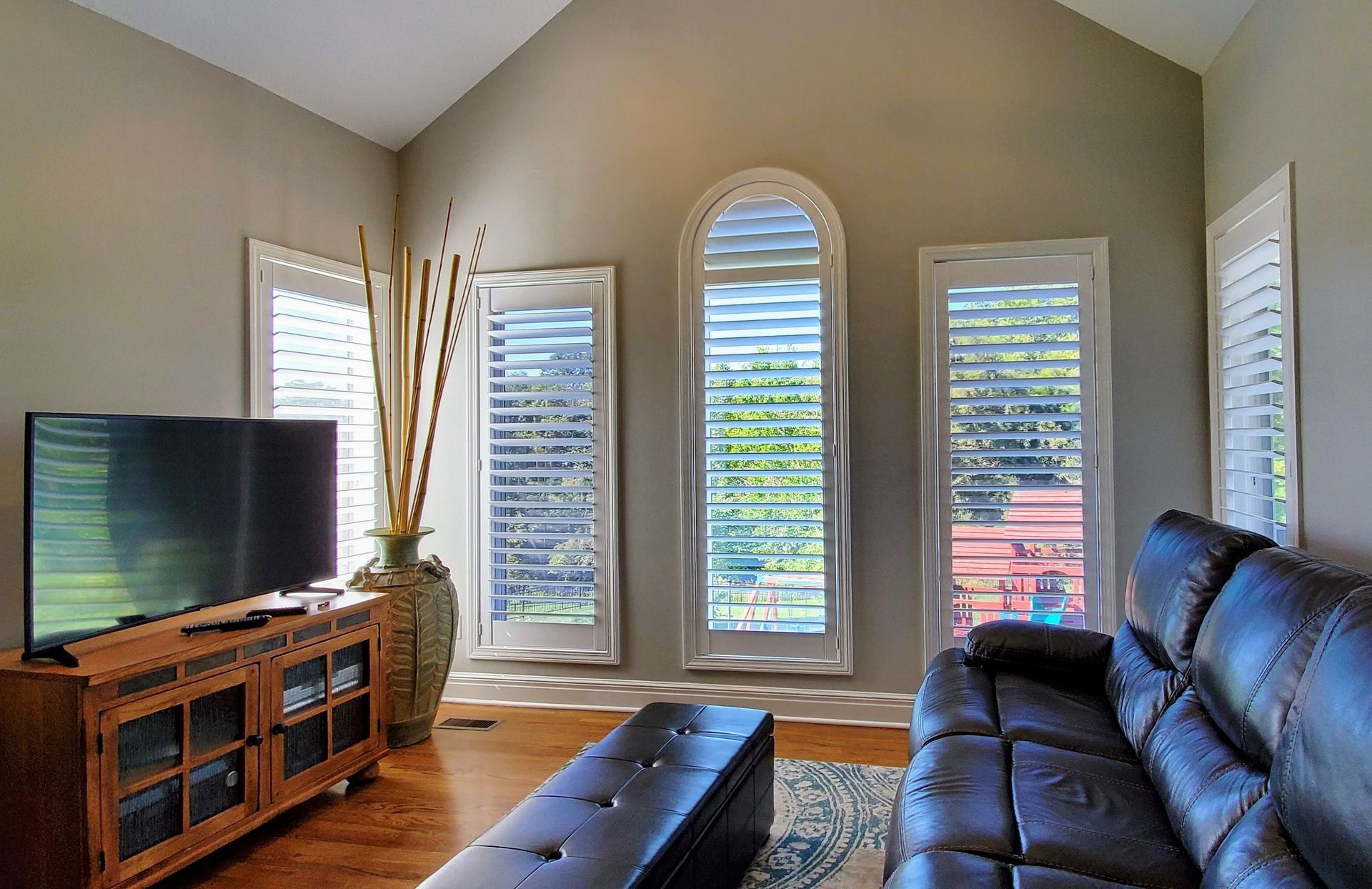 Solar Shield Plantation Shutters installed in a Kansas City homes living room